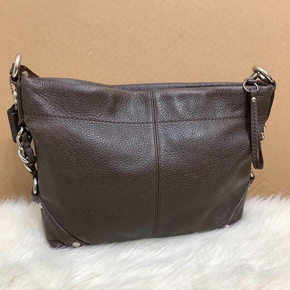 COACH Dark Brown Pebbled Leather CARLY Hobo Shoulder Bag F15251 - Picture 5 of 16